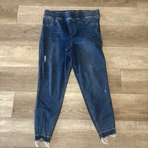 Spanx Jeans Pull On Distressed Ankle Skinny Legging Size 2X Raw Hem Medium Wash